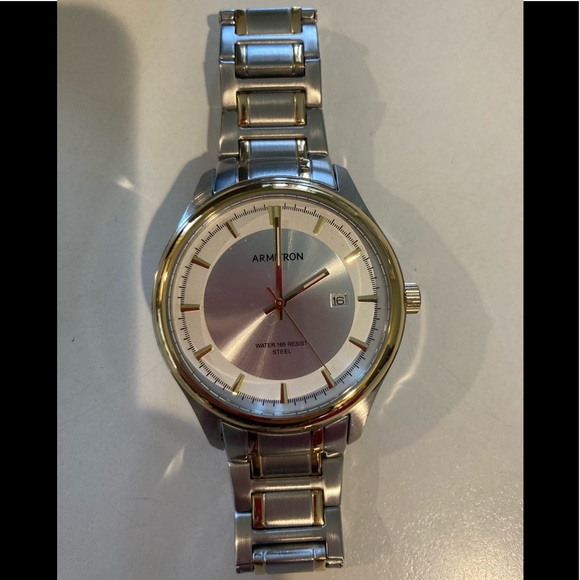 NWOT ARMITRON MENS TWO TONE ROUND DIAL WATCH DATE WINDOW - Picture 7 of 11